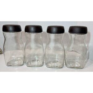 4 Nescafe Empty Glass Jar With Plastic Lid Storage 7 1/2 inches tall Brown Lid